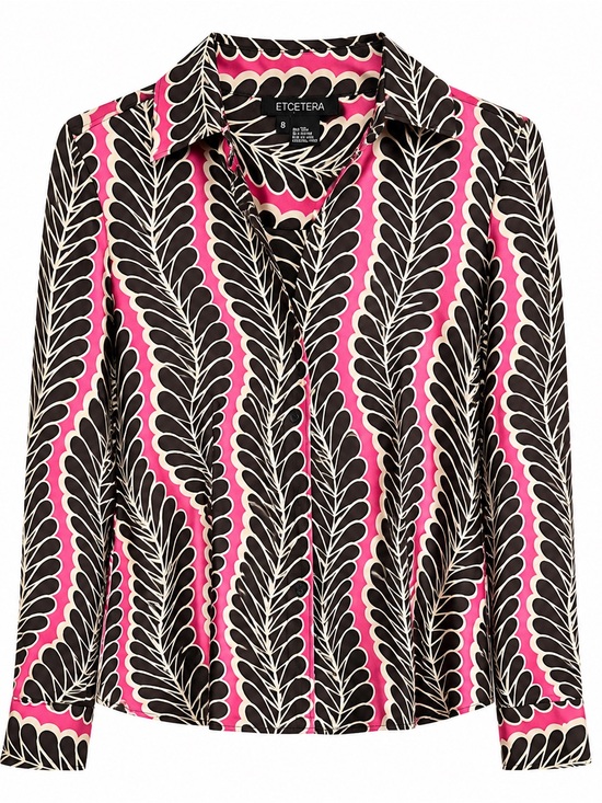 Etcetera Tops - Etcetera 100% Silk Button Front Blouse Women’s Size 8 Pink Brown Leaf Print